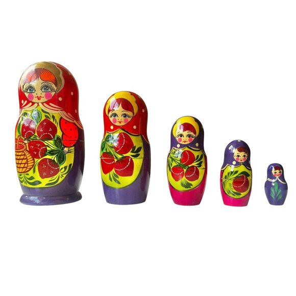 Hand Painted Russian Matryoshka Nesting Dolls Set Of 5 6.5-Inch Tall - Picture 4 of 11